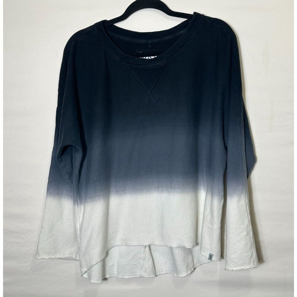 MNY Women's Navy Blue Ombre Raw Hem Long Sleeve Sweatshirt Size M Dolman Sleeve